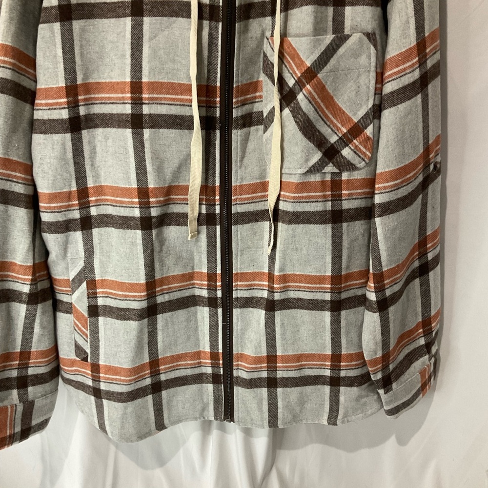 Staccato Womens Fall Plaid Hooded Shacket Size Large Gray Orange Black NWOT - Picture 10 of 13